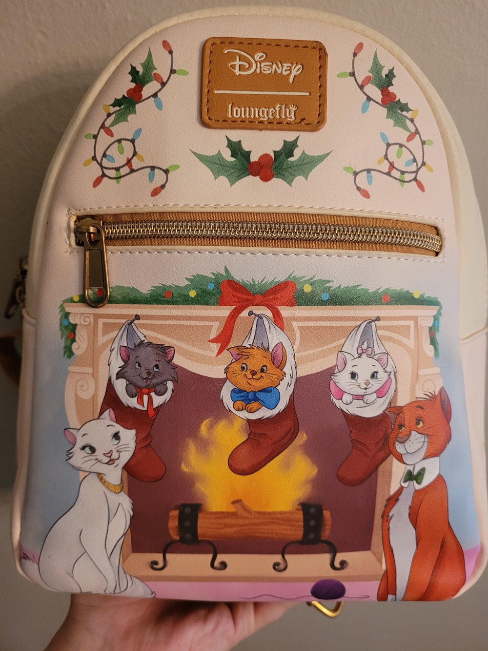 Disney Loungefly Christmas Aristocats Mini Backpack Stockings Fireplace RARE